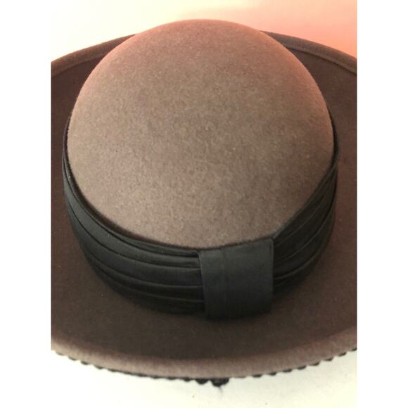 GEORGEORGE W BOLLMAN 100% WOOL BROWN HAT W/BLACK TRIM "EXCELLO" MADE IN USA - Picture 8 of 12